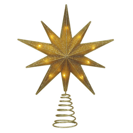 12" Lit Gold Glitter Star Tree Topper