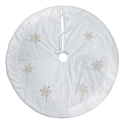 48" Ivory Snowflake Embroidered Tree Skirt with Faux Fur Trim