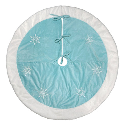 48" Pastel Blue Snowflake Embroidered Tree Skirt With Faux Fur Trim