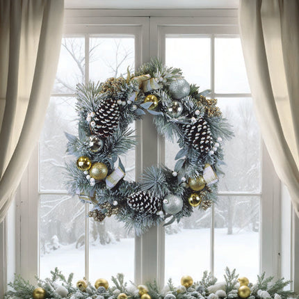 24" Silver &amp; Gold Frosted Fir Wreath