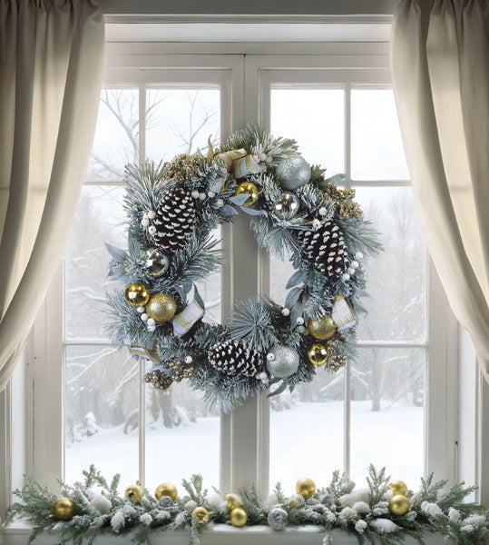 24" Silver &amp; Gold Frosted Fir Wreath