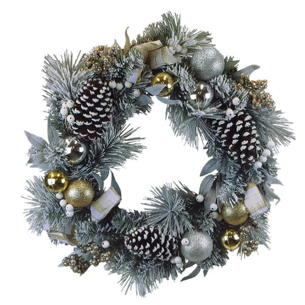 24" Silver &amp; Gold Frosted Fir Wreath