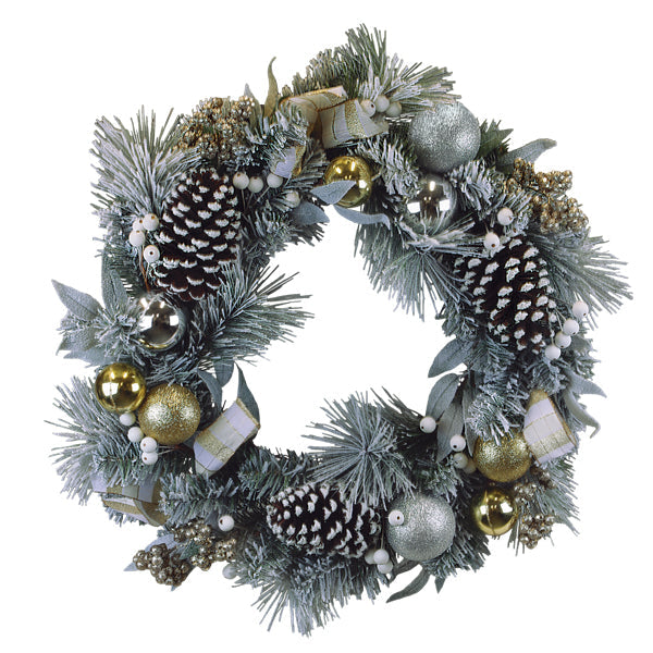 24" Silver &amp; Gold Frosted Fir Wreath