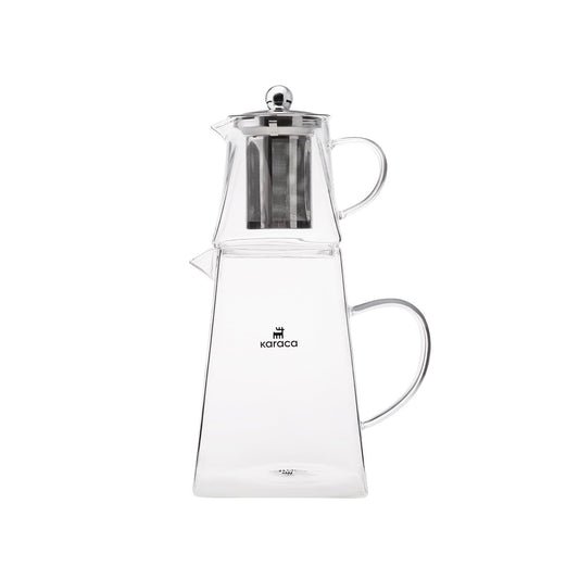 Karaca Giza Borosilicate Glass Teapot with Infuser and Lid for Stovetop, Transparent, 0.45.L Tea Pot & 1.5L Tea Kettle Set for Loose Leaf & Herbal, Dishwasher Safe
