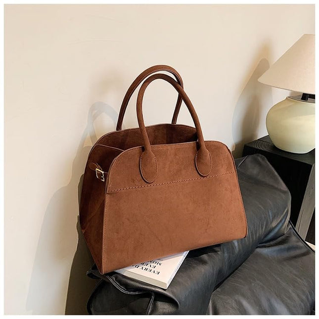 Base'ic Women's Suede Shoulder Bag - Elegant Top Handle Handbag, Everyday Purse for Work, Shopping, or Casual Outings (Brown, Small)