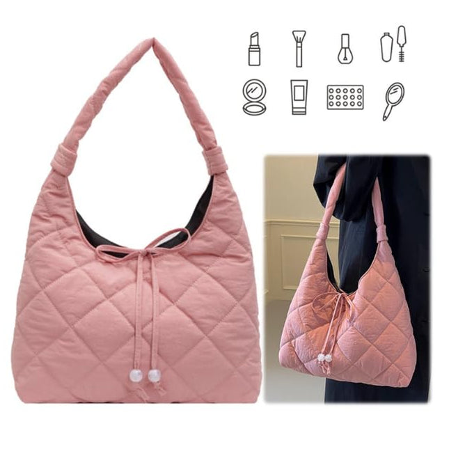 Base'ic Puffer Bag for Women – Quilted Tote Shoulder Purse, Lightweight Large Capacity Crossbody Bag for Casual Daily Use (Pink)