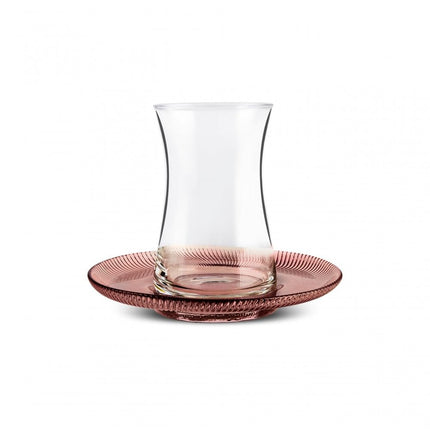 Karaca Juliet Turkish Tea Cups Set of 12, 170ml/5.74oz Turkish Tea Glasses with Brown Detail Saucers for 6 People, Ideal Glass Set for Mother's Day and Housewarming