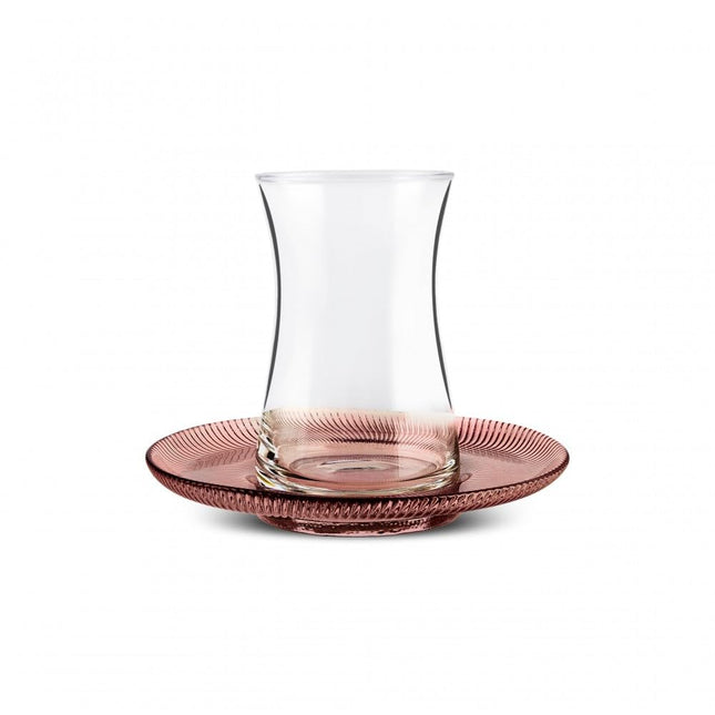 Karaca Juliet Turkish Tea Cups Set of 12, 170ml/5.74oz Turkish Tea Glasses with Brown Detail Saucers for 6 People, Ideal Glass Set for Mother's Day and Housewarming