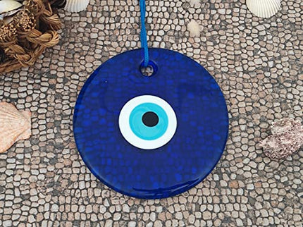 Erbulus 6" Glass Blue Evil Eye Wall Hanging Ornament - Evil Eye Decor - Turkish Handmade Nazar Amulet - Home Protection Charm - Evil Eye Wall Decor Amulet in a Box