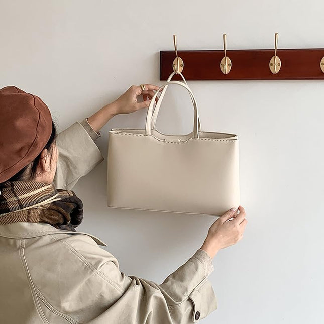 Base'ic Women's Vegan Leather Square Tote – Minimalist Urban Shoulder Bag with Magnetic Closure, Chic Work &amp; Daily Purse (Beige)