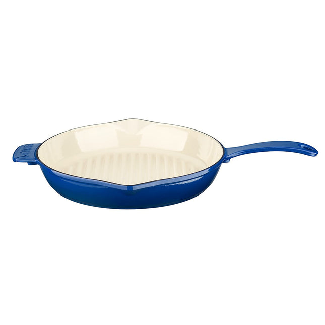 Lava 11 inch Grill Pan with Side Drip Spouts - Grill Pan with White Ceramic Enamel Coated Interior - Edition Series (Blue)