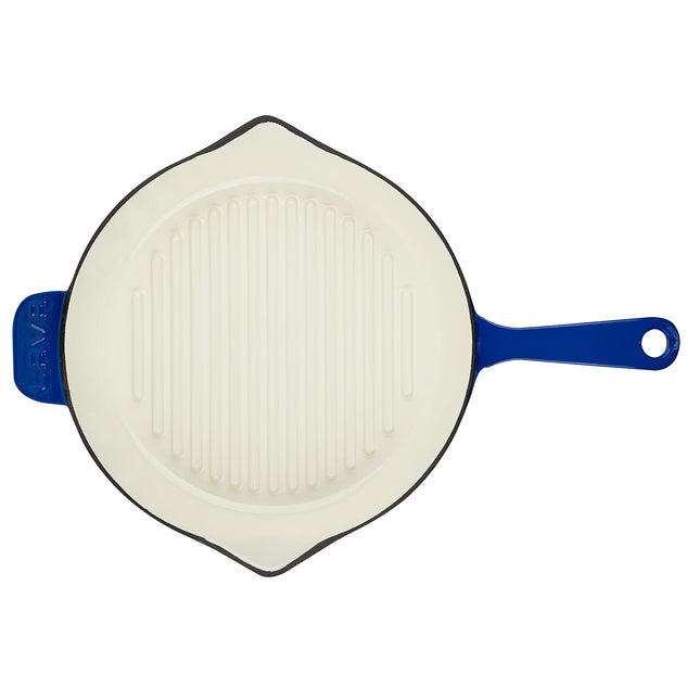 Lava 11 inch Grill Pan with Side Drip Spouts - Grill Pan with White Ceramic Enamel Coated Interior - Edition Series (Blue)