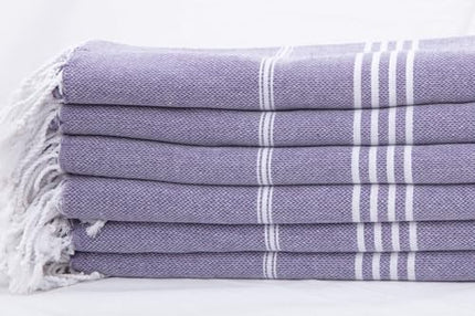 HAVLULAND Turkish Beach Towels Oversized -100% Turkish Cotton Super Soft Lightweight - Absorbent and Quick Drying Bath Towel - Sand Free Beach Towel - Turkish Towels for Adults (Purple, 6 Pack)