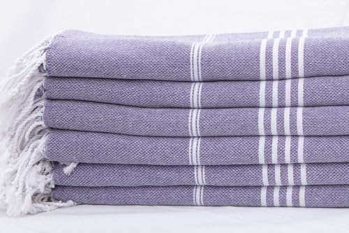 HAVLULAND Turkish Beach Towels Oversized -100% Turkish Cotton Super Soft Lightweight - Absorbent and Quick Drying Bath Towel - Sand Free Beach Towel - Turkish Towels for Adults (Purple, 6 Pack)