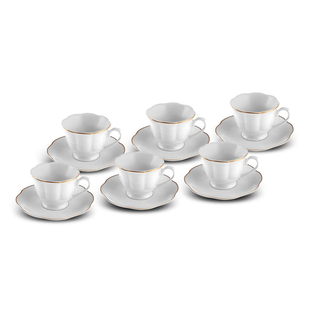 KARACA Çan Turkish Coffee Cup Set for 6 People - 12 Piece Cups with Saucers - Small Porcelain Espresso Set - Ideal for Serving Greek, Arabic Coffee (3 fl oz)