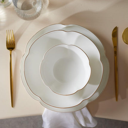 Karaca Flora Dinnerware Sets for 6 People, Modern Floral Design with Gold Trim Bone China Dinner Set, Kitchen Plates Bowls Set, Bone China, 24-Piece, White