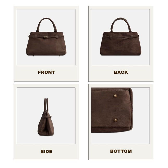 Base'ic Brown Suede Tote Bag - Vegan Brown Suede Purses for Women with Gold Hardware, Adjustable Belt, Magnetic Closure - Elegant Shoulder Bag Hobo Bag - Stylish Brown Purse - Work Bag, City Bag