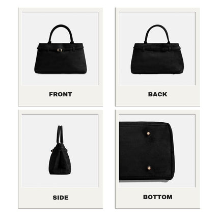 Base'ic Black Suede Tote Bag - Vegan Black Suede Purses for Women with Gold Hardware, Adjustable Belt, Magnetic Closure - Elegant Shoulder Bag Hobo Bag - Stylish Suede Purse - Work Bag, City Bag