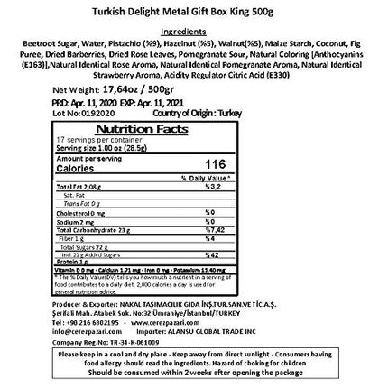 Cerez Pazari Turkish Delight In 4 Flavors, With Pistachio, Hazelnut &amp; Walnut, Assorted Gourmet Turkish Delight In Elegant Tin Gift Box, Sweet Traditional Soft Candy Dessert 25 Pcs, 1.1 lb (500g)