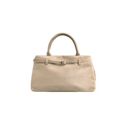 Base'ic Beige Suede Tote Bag - Vegan Beige Suede Purses for Women with Gold Hardware, Adjustable Belt, Magnetic Closure - Elegant Shoulder Bag Hobo Bag - Stylish Suede Purse - Work Bag, City Bag