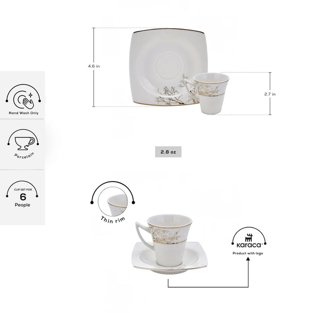 KARACA Autumn Coffee Service Set for 6 People, 6 x Espresso Cups and 6 x Saucers, Robust Mocha Cup, Thick Drinking Rim, Espresso Cups, Mocha Cups, Porcelain