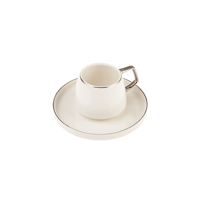 KARACA Saturn Platin Turkish Coffee Cup Set for 6 People - 12 Piece White Cups with Saucers - Small Porcelain Modern Set - Ideal for Serving Greek, Arabic Coffee &amp; Espresso (3.3 fl oz)