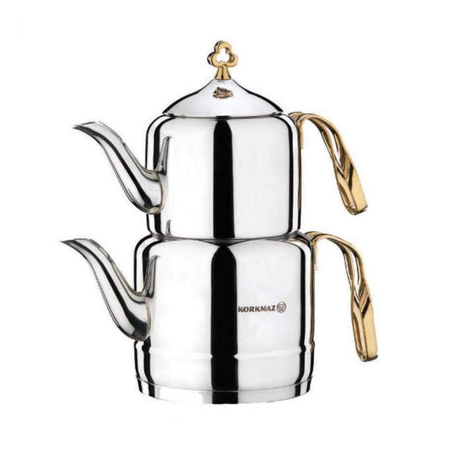 Korkmaz A212 Çintemani Teapot, 2 lt, Stainless Steel, Non-Abrasion and Dulling, Steel Handle, Solar Base