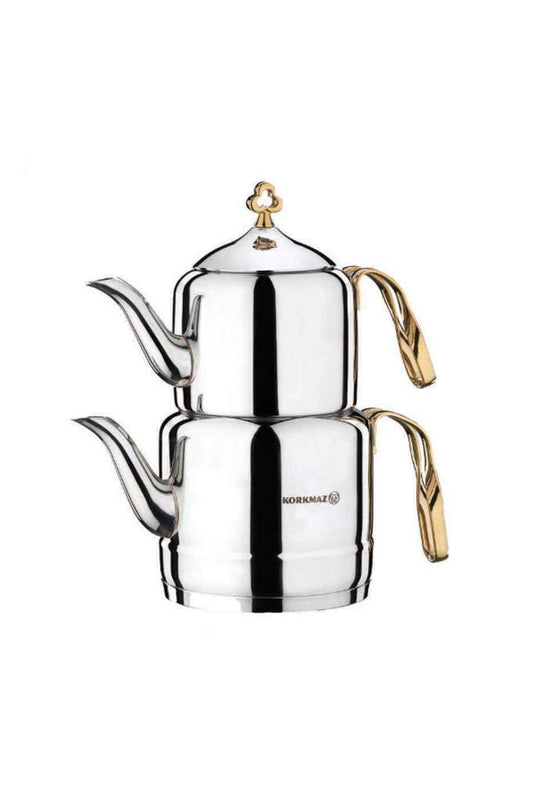 Korkmaz A212 Çintemani Teapot, 2 lt, Stainless Steel, Non-Abrasion and Dulling, Steel Handle, Solar Base