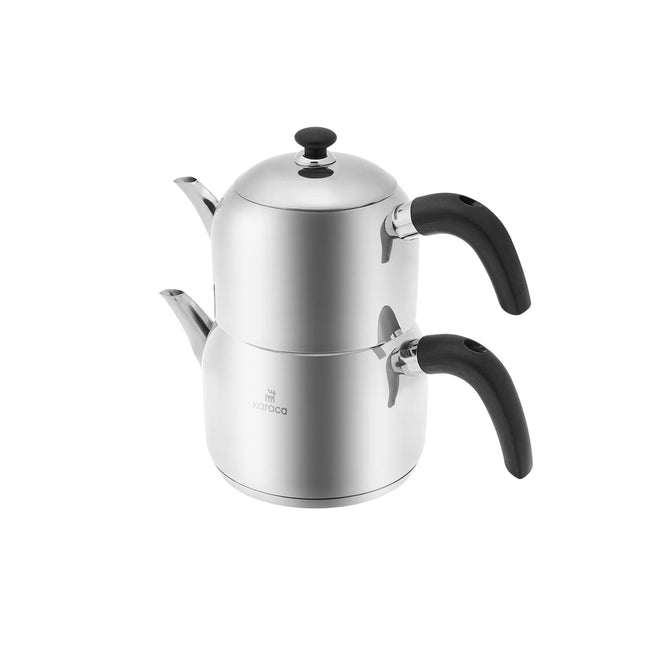 Karaca Edge Mini Induction Base Teapot Black Set Teapot 1 Liter + Teapot Lid Drinker 1.5 Liter Volume 2.5 liters Turkish Teapot Caydanlik, Teapot, Tea Pot