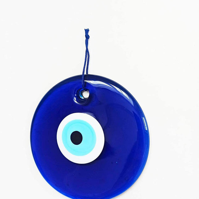 Erbulus 5.4" Glass Blue Evil Eye Wall Hanging Ornament - Turkish Handmade Nazar Amulet - Home Protection Charm - Wall Decor in a Box