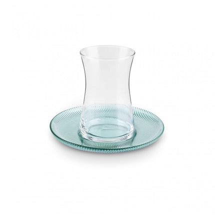 Karaca Juliet Turkish Tea Cups Set of 12, 170ml/5.74oz Turkish Tea Glasses with Green Detail Saucers for 6 People, Ideal Glass Set for Mother's Day and Housewarming