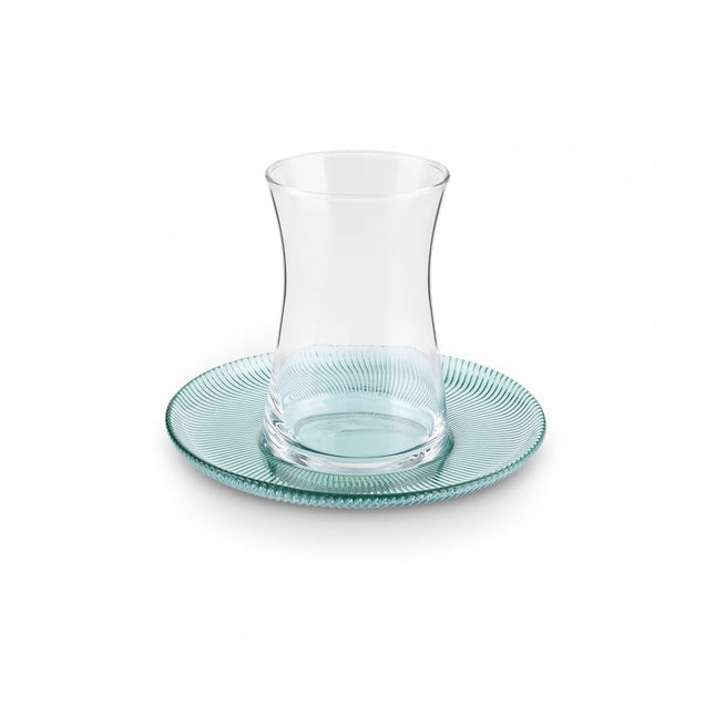 Karaca Juliet Turkish Tea Cups Set of 12, 170ml/5.74oz Turkish Tea Glasses with Green Detail Saucers for 6 People, Ideal Glass Set for Mother's Day and Housewarming