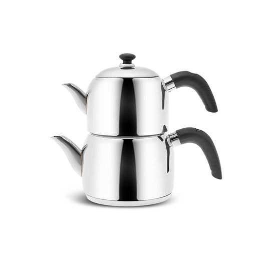 Karaca Edge Mini Induction Base Teapot Black Set Teapot 1 Litre + Teapot Lid Drinker 1.5 Litre Volume 2.5 litres Turkish Teapot Caydanlik, Demlik, Tea Pot
