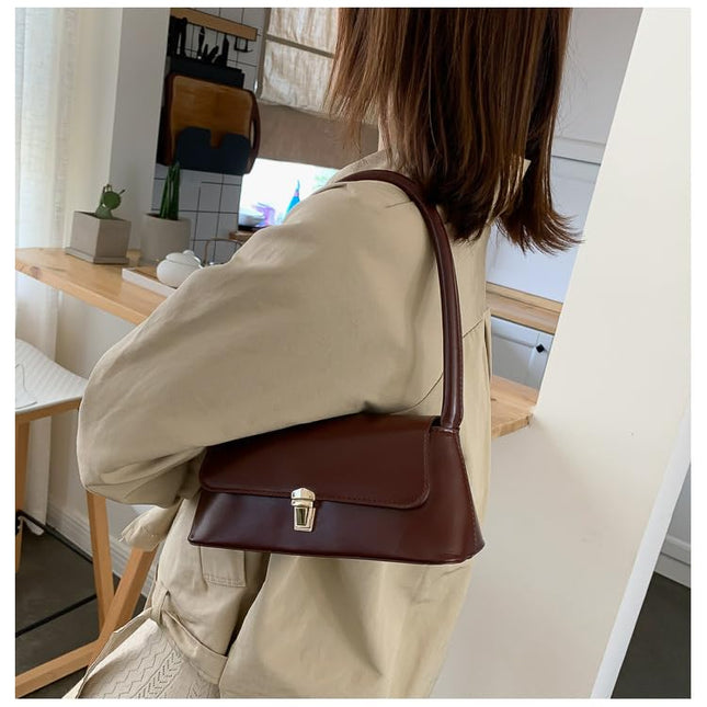 Base'ic Women's Vegan Leather Bag – Elegant Small Shoulder Purse with Lock Closure (Wine)