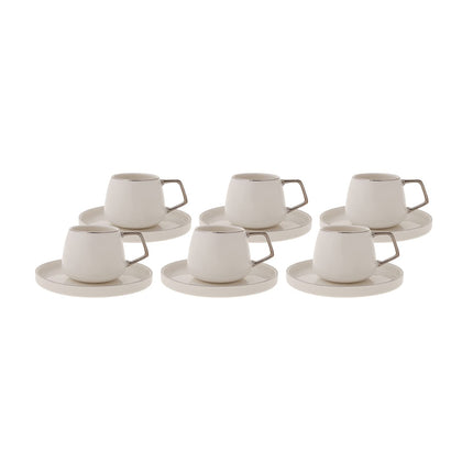 KARACA Saturn Platin Turkish Coffee Cup Set for 6 People - 12 Piece White Cups with Saucers - Small Porcelain Modern Set - Ideal for Serving Greek, Arabic Coffee &amp; Espresso (3.3 fl oz)