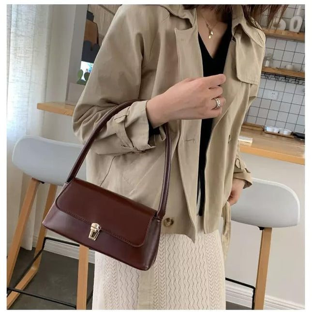 Base'ic Women's Vegan Leather Bag – Elegant Small Shoulder Purse with Lock Closure (Wine)