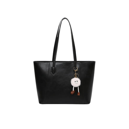 Base'ic Women's Large Vegan Leather Tote Bag – Shoulder Handbag with Inner Pocket &amp; Decorative Charm, Work &amp; Travel Purse (Black)