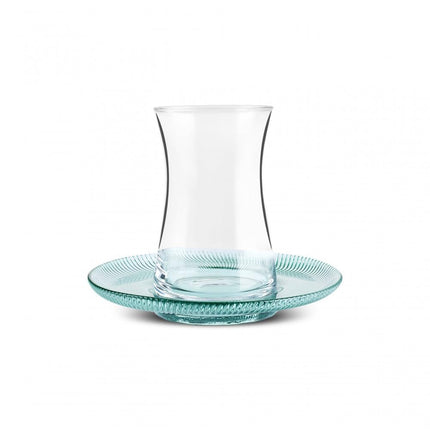 Karaca Juliet Turkish Tea Cups Set of 12, 170ml/5.74oz Turkish Tea Glasses with Green Detail Saucers for 6 People, Ideal Glass Set for Mother's Day and Housewarming
