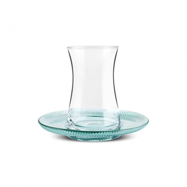 Karaca Juliet Turkish Tea Cups Set of 12, 170ml/5.74oz Turkish Tea Glasses with Green Detail Saucers for 6 People, Ideal Glass Set for Mother's Day and Housewarming