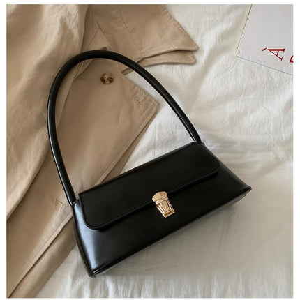 Base'ic Women's Vegan Leather Bag – Elegant Small Shoulder Purse with Lock Closure (Black)