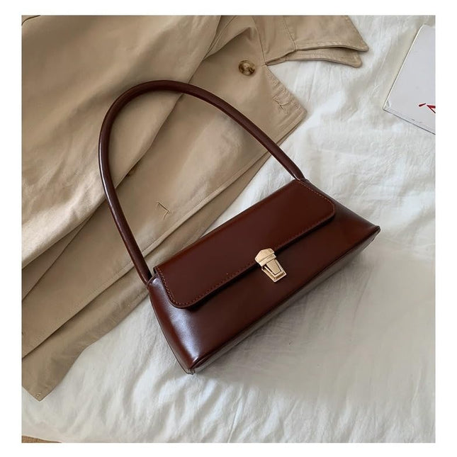 Base'ic Women's Vegan Leather Bag – Elegant Small Shoulder Purse with Lock Closure (Wine)