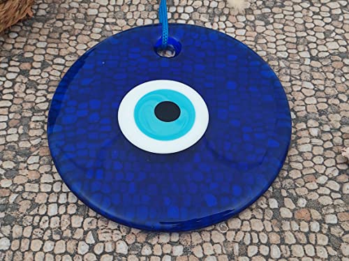 Erbulus 6" Glass Blue Evil Eye Wall Hanging Ornament - Evil Eye Decor - Turkish Handmade Nazar Amulet - Home Protection Charm - Evil Eye Wall Decor Amulet in a Box