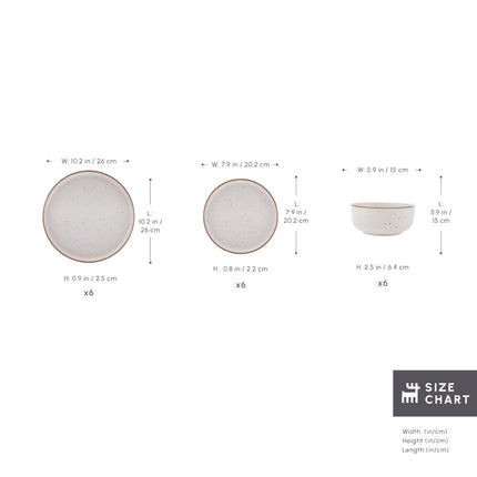 Karaca Chicago Dot Stoneware Dinnerware Set for 6 People - 18-Piece Modern &amp; Unique Dishware Sets - Plate Sets with Dinner Plate, Side Plate, Bowl - Dishwasher &amp; Microwave Safe - Beige