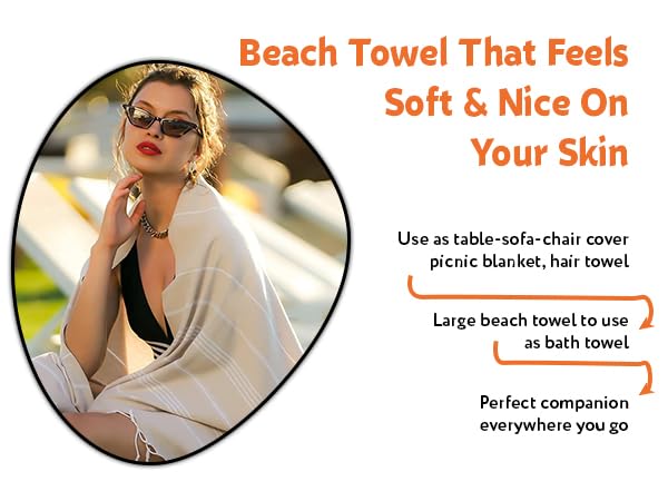 HAVLULAND 4-Pack Turkish Beach Towels – Oversized, Quick-Dry &amp; Sand-Free | Lightweight, Absorbent Bath Towels for Travel, Pool, Vacation &amp; Beach | 40” x 72” Bulk Set – Blue