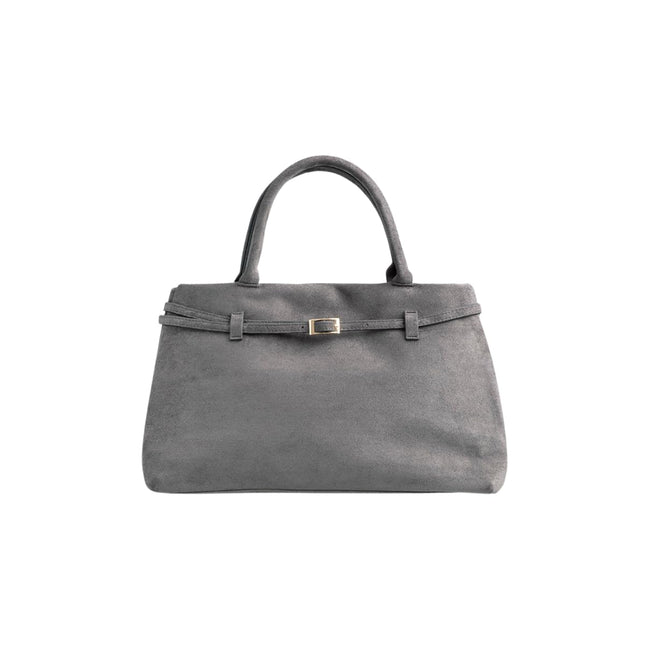 Base'ic Gray Suede Tote Bag - Vegan Gray Suede Purses for Women with Gold Hardware, Adjustable Belt, Magnetic Closure - Elegant Shoulder Bag Hobo Bag - Stylish Suede Purse - Work Bag, City Bag
