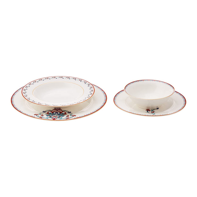 Karaca Nakkas 24-Piece Porcelain Dinner Set for 6 People, Unique Design, Crockery and Plates, Daily and Special Occasions, Chic and Elegant Table Service