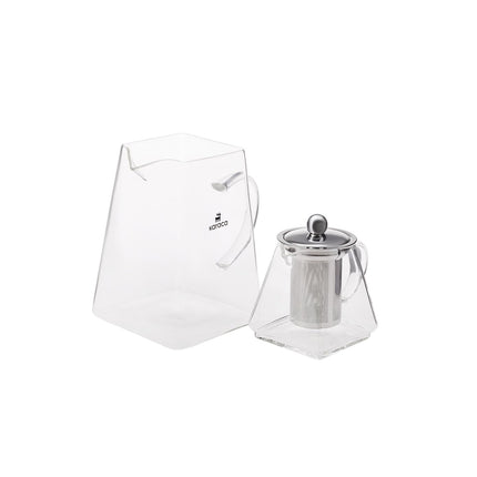 Karaca Giza Borosilicate Glass Teapot with Infuser and Lid for Stovetop, Transparent, 0.45.L Tea Pot &amp; 1.5L Tea Kettle Set for Loose Leaf &amp; Herbal, Dishwasher Safe