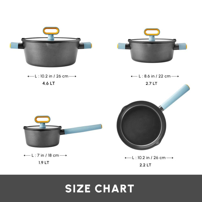 KARACA Fancy Ceramic Cookware Sets Black, Kitchen Pots & Pans Set Non Stick with Lid, Swiss Crystal Surface, Induction Cooking Utensils, 7-Piece, Dishwasher Safe