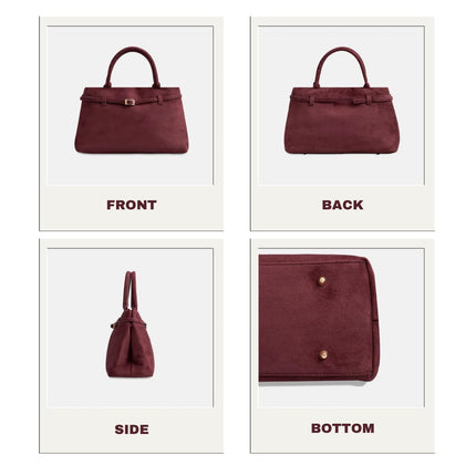 Base'ic Burgundy Suede Tote Bag - Vegan Burgundy Suede Purses for Women with Gold Hardware, Adjustable Belt, Magnetic Closure - Elegant Shoulder Bag Hobo Bag - Stylish Suede Purse - Work Bag, City Bag