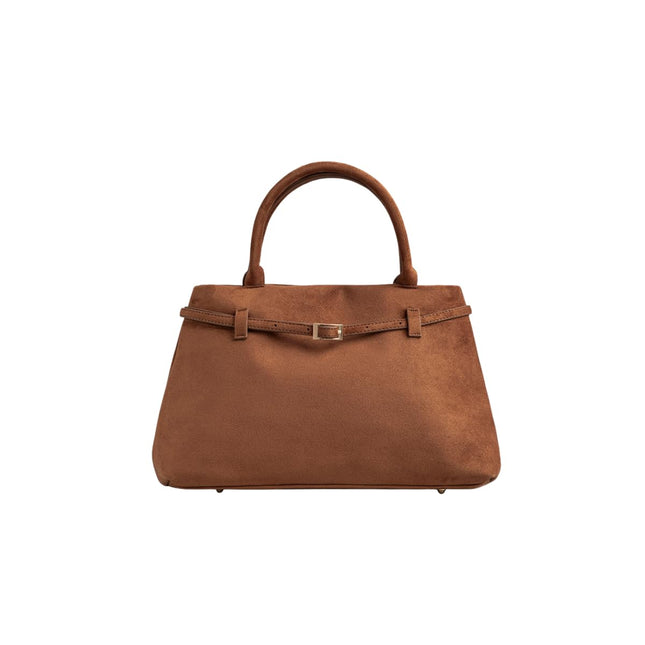 Base'ic Brown Suede Tote Bag - Vegan Brown Suede Purses for Women with Gold Hardware, Adjustable Belt, Magnetic Closure - Elegant Shoulder Bag Hobo Bag - Stylish Brown Purse - Work Bag, City Bag